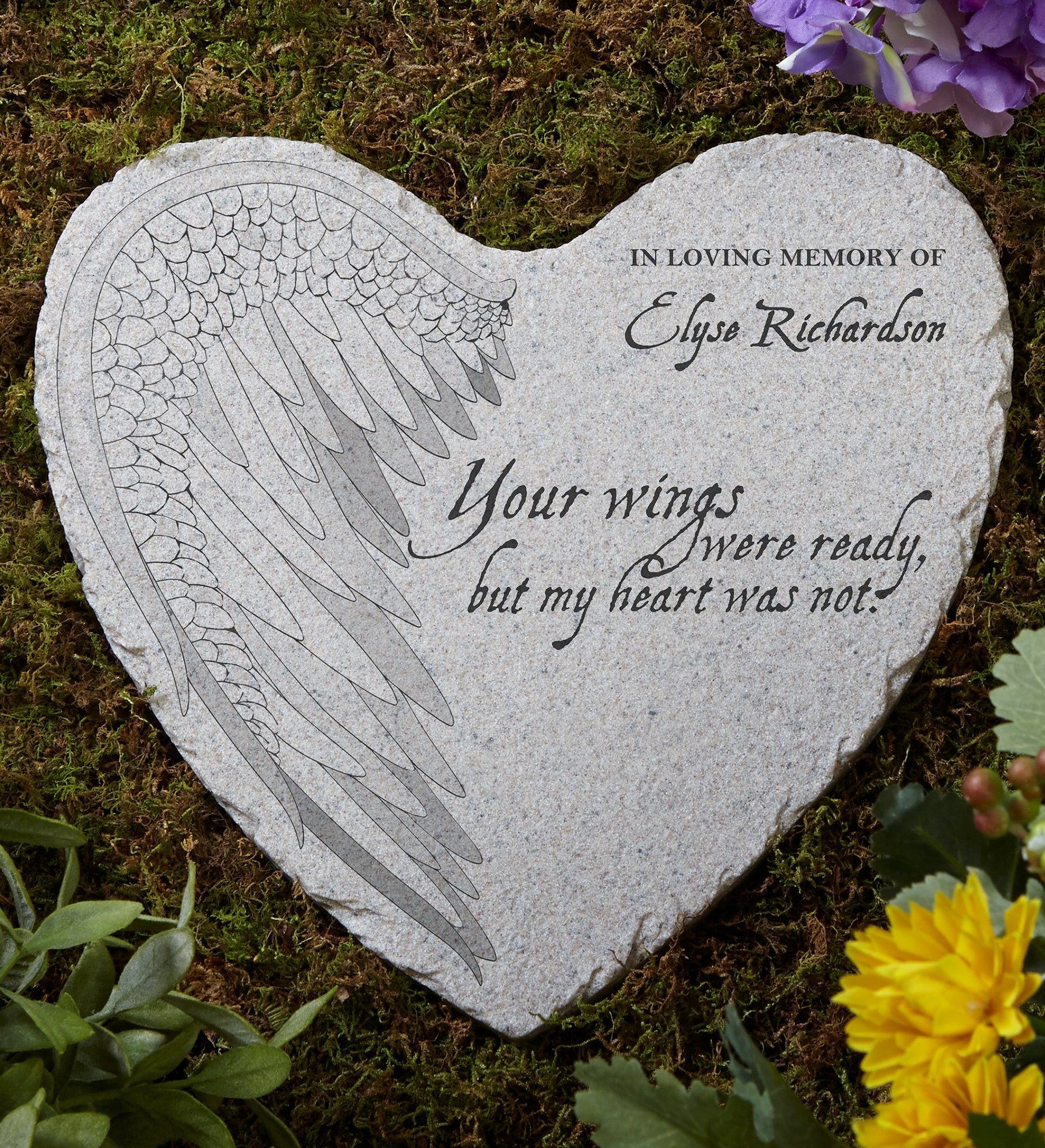 Your Wings Personalized Memorial Heart Garden Stone